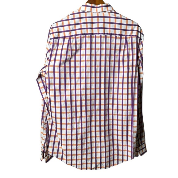 Ferrell Reed Size 17 Purple Orange Windowpane Button Up Shirt Colorful Business - Picture 8 of 12